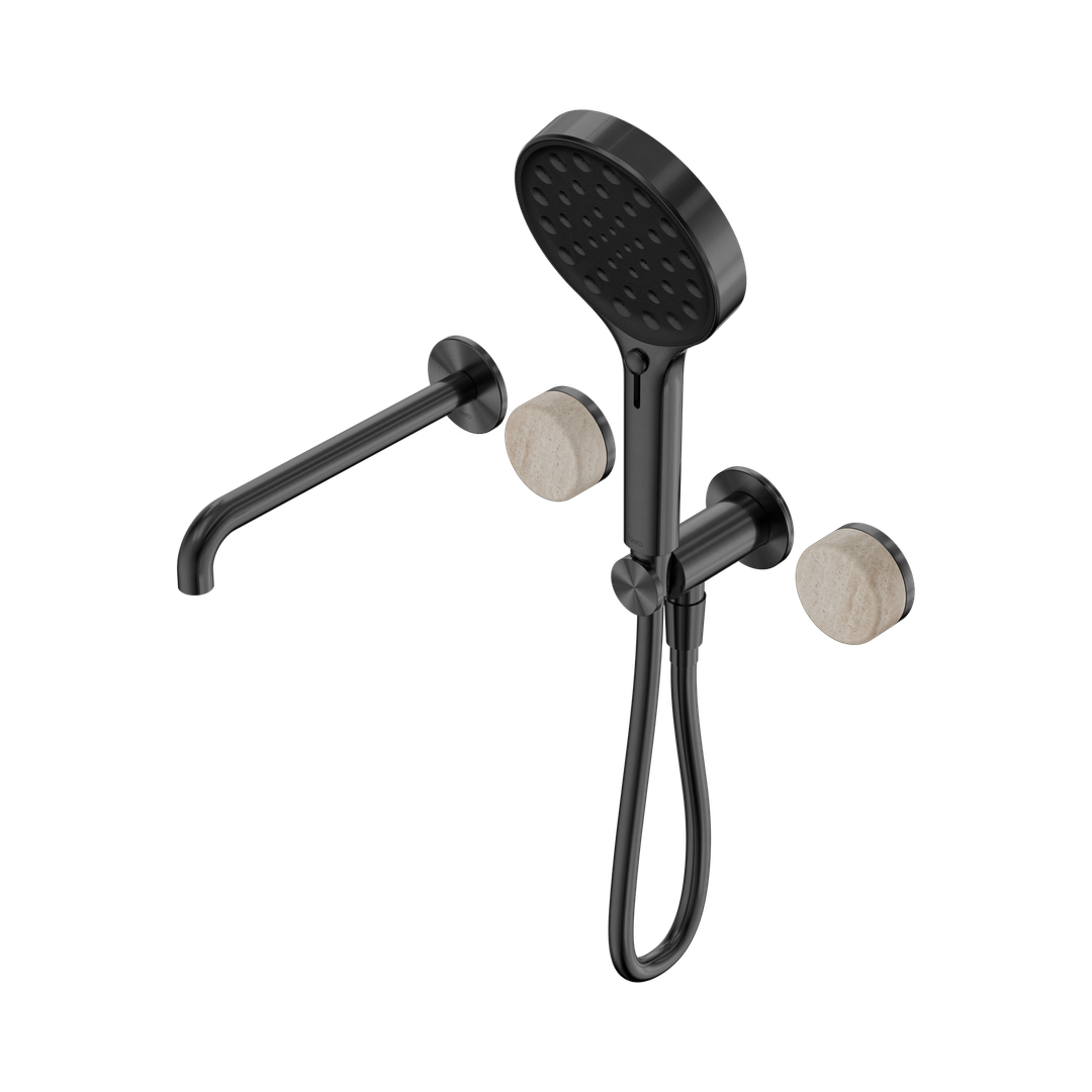 Nero Serenity Progressive Shower System - Spout Gunmetal Rome Travertine Handle & Serenity Hand Shower
