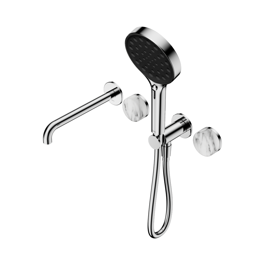 Nero Serenity Progressive Shower System - Spout Chrome Arabescato Corchia Handle & Serenity Hand Shower