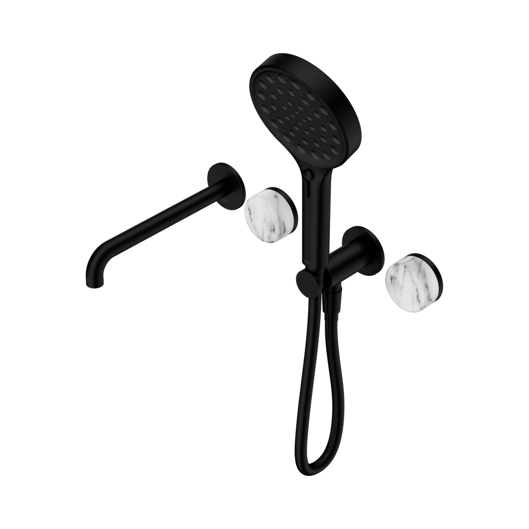 Nero Serenity Progressive Shower System - Spout Matte Black Arabescato Corchia Handle & Serenity Hand Shower