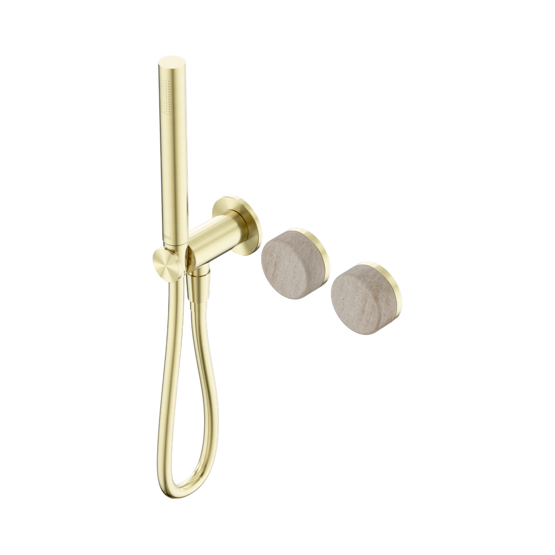 Nero Serenity Progressive Shower System Brushed Gold - Rome Travertine Handle & Slim Shower