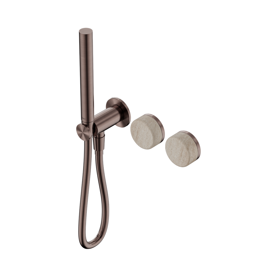 Nero Serenity Progressive Shower System Brushed Bronze - Rome Travertine Handle & Slim Shower