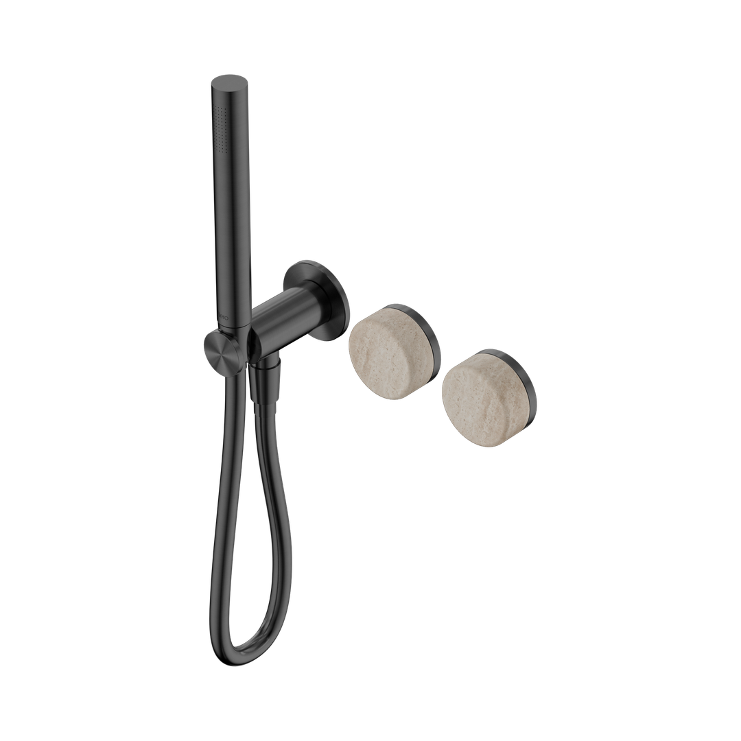 Nero Serenity Progressive Shower System Gunmetal - Rome Travertine Handle & Slim Shower