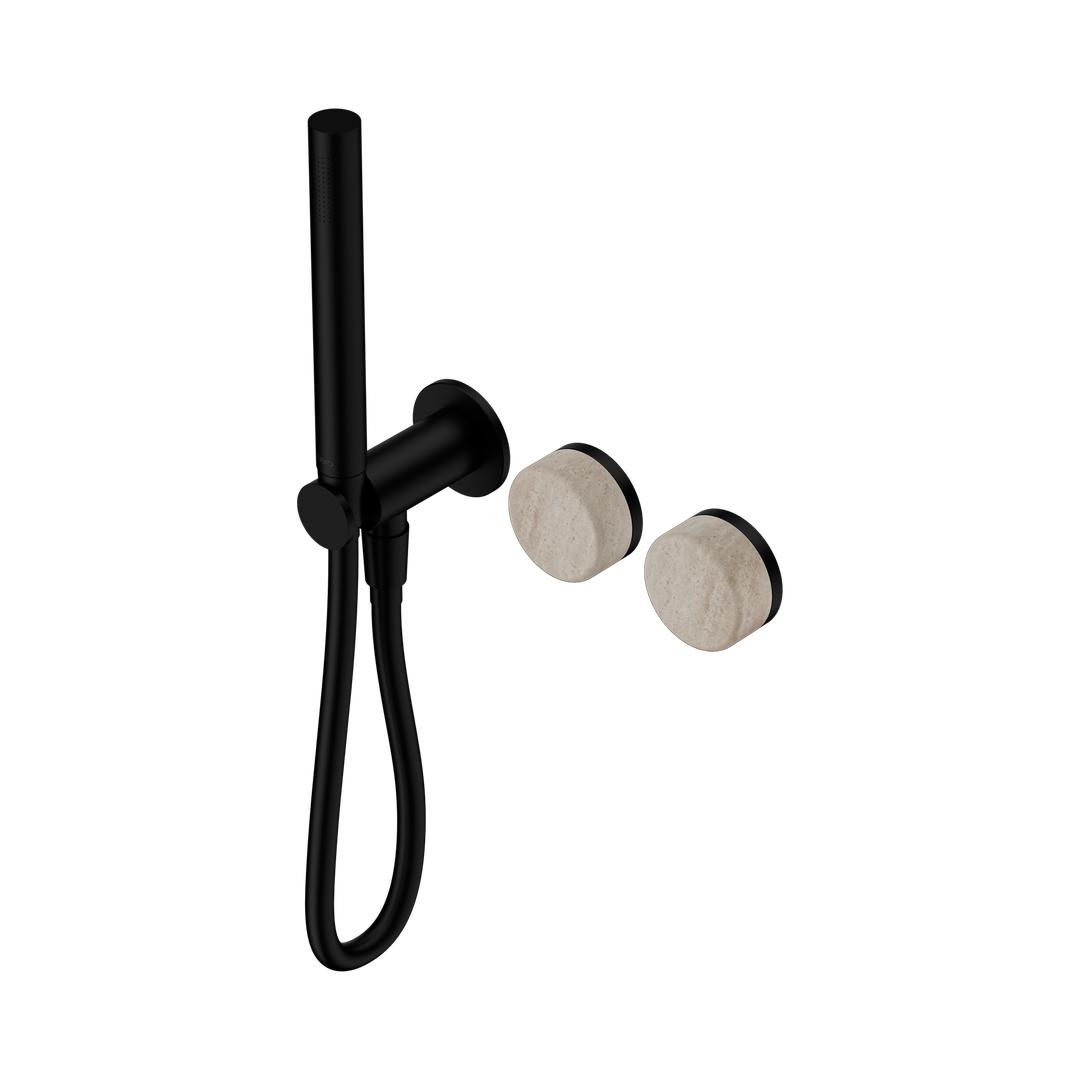 Nero Serenity Progressive Shower System Matte Black - Rome Travertine Handle & Slim Shower