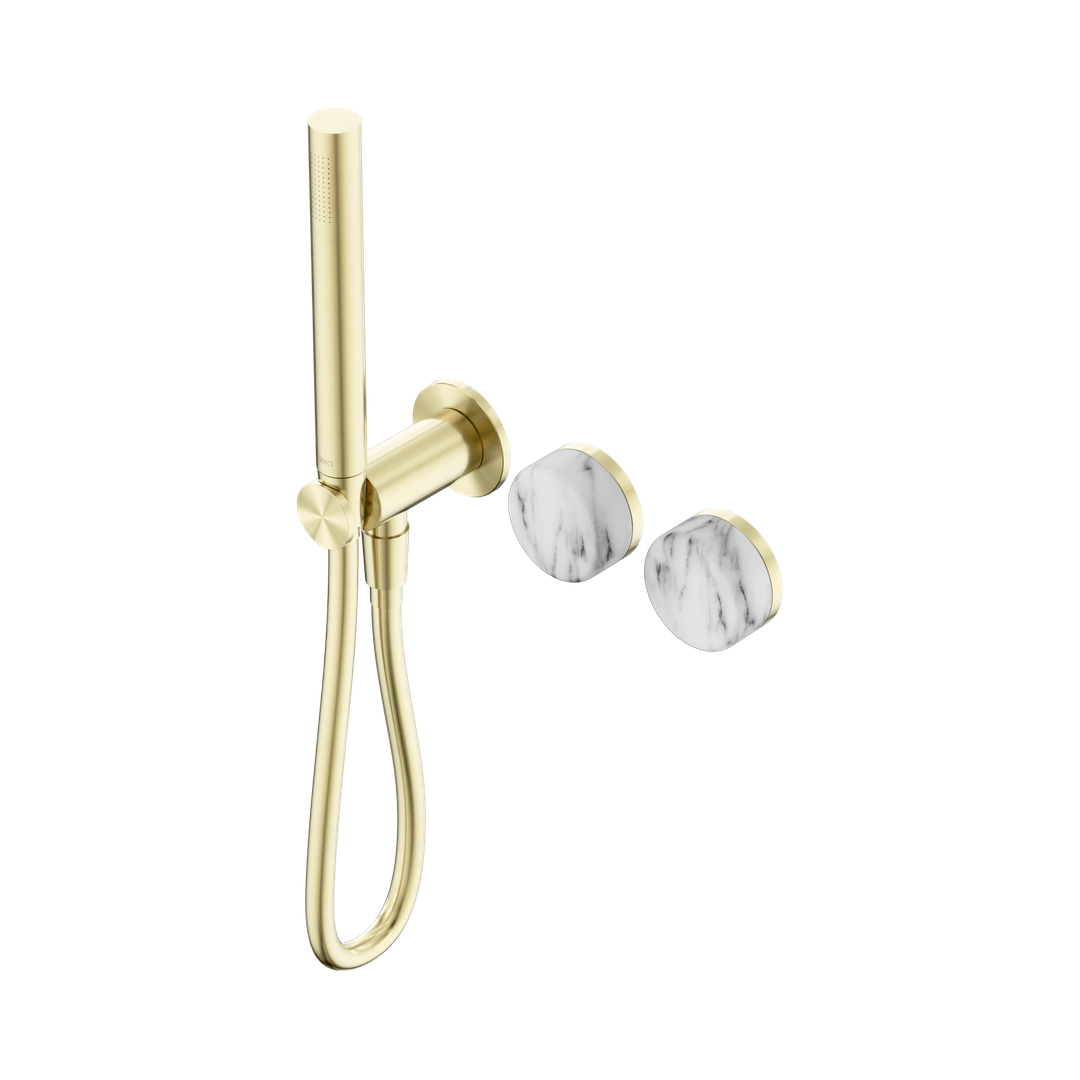 Nero Serenity Progressive Shower System Brushed Gold - Arabescato Corchia Handle & Slim Shower