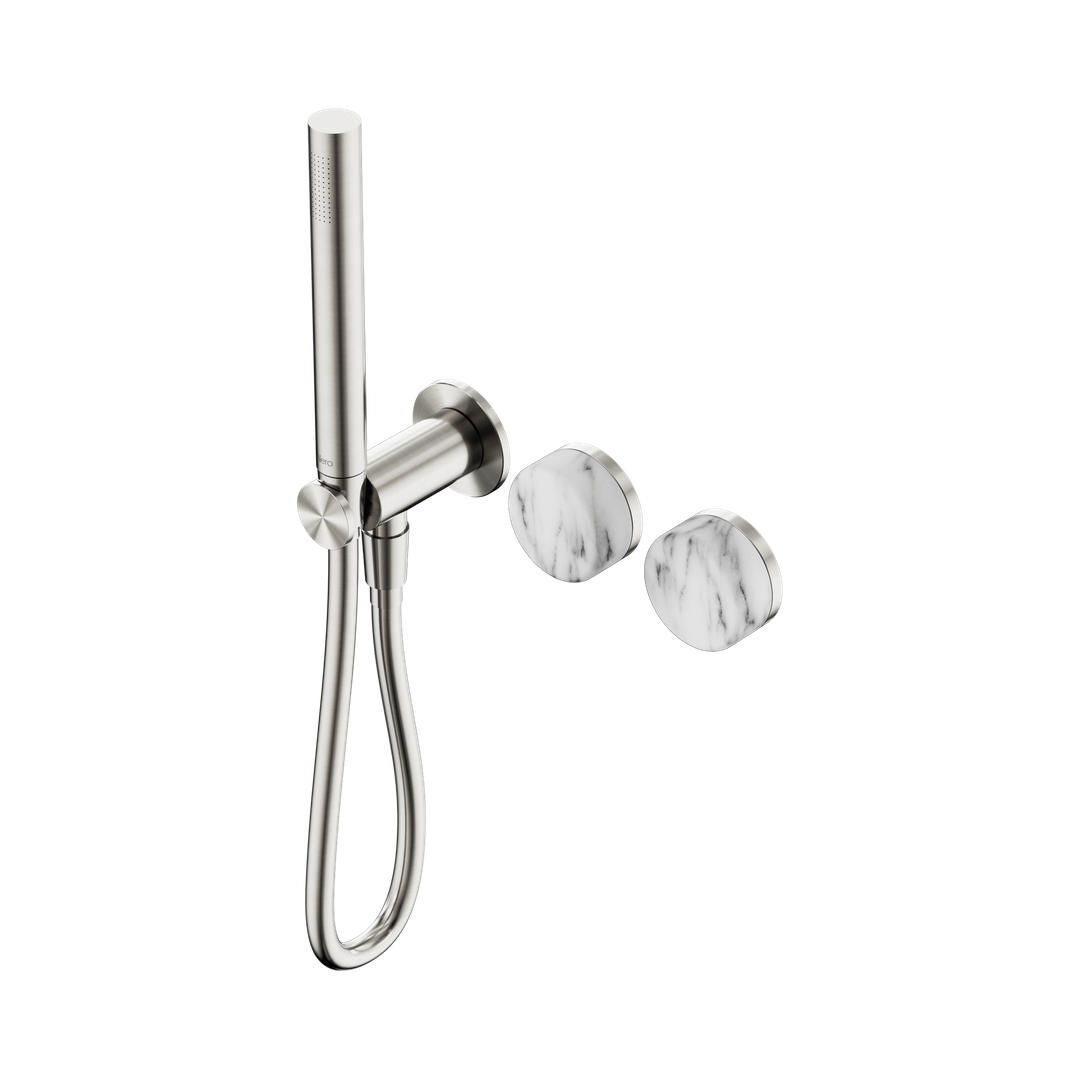 Nero Serenity Progressive Shower System Brushed Nickel - Arabescato Corchia Handle & Slim Shower