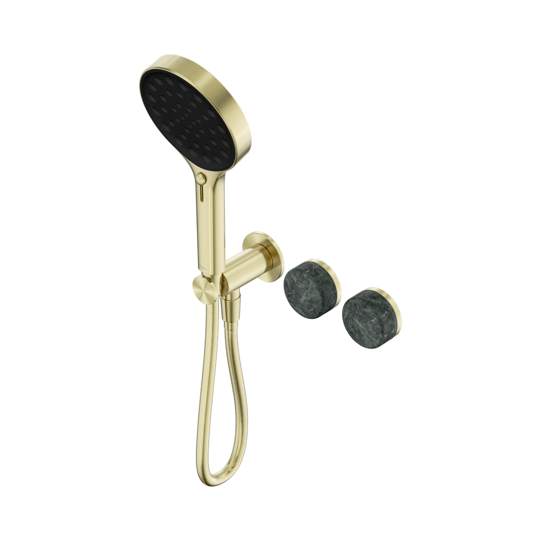 Nero Serenity Progressive Shower System Brushed Gold - Verde Alpi Handle & Serenity Hand Shower