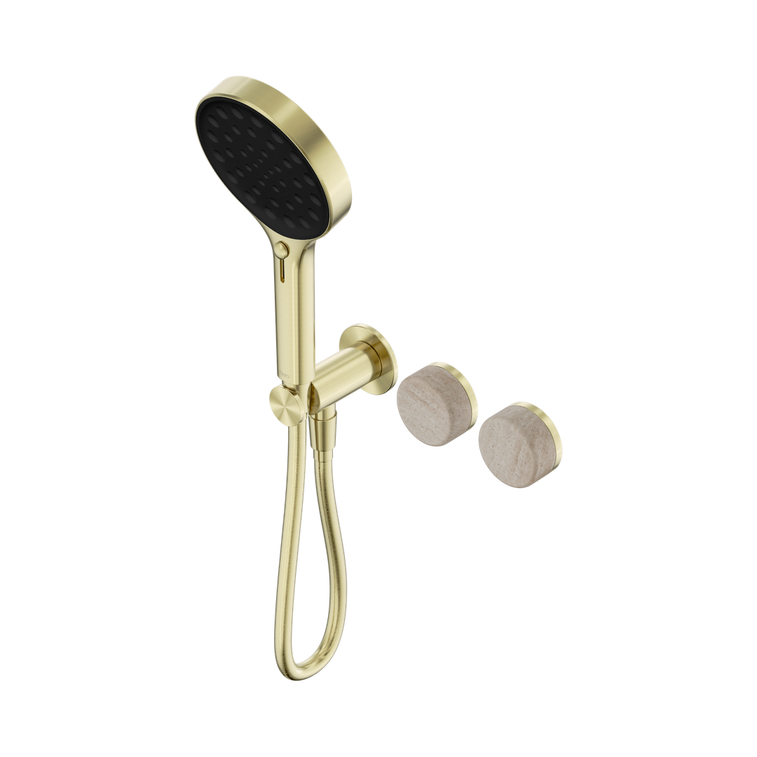 Nero Serenity Progressive Shower System Brushed Gold - Rome Travertine Handle & Serenity Hand Shower