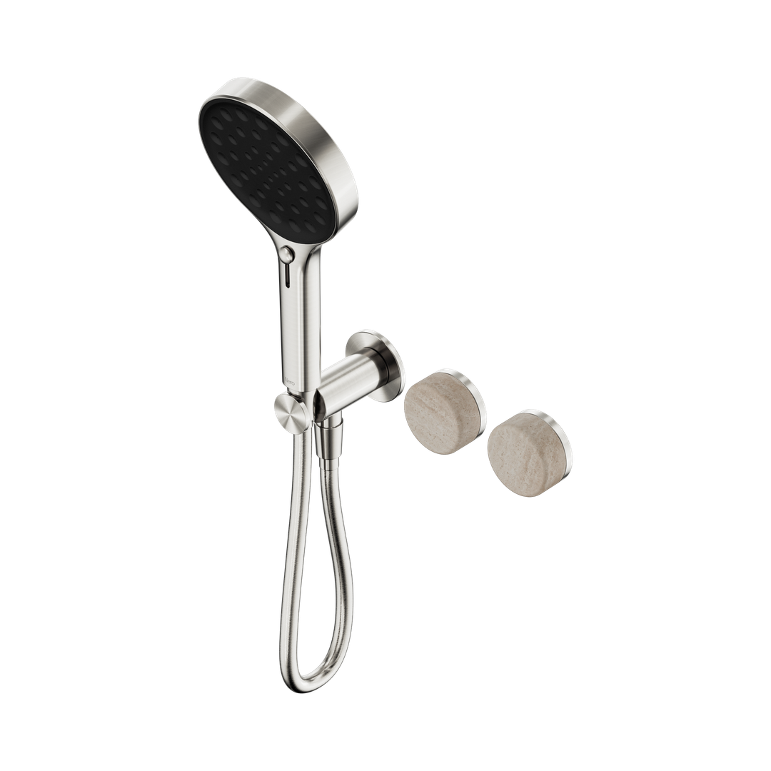 Nero Serenity Progressive Shower System Brushed Nickel - Rome Travertine Handle & Serenity Hand Shower