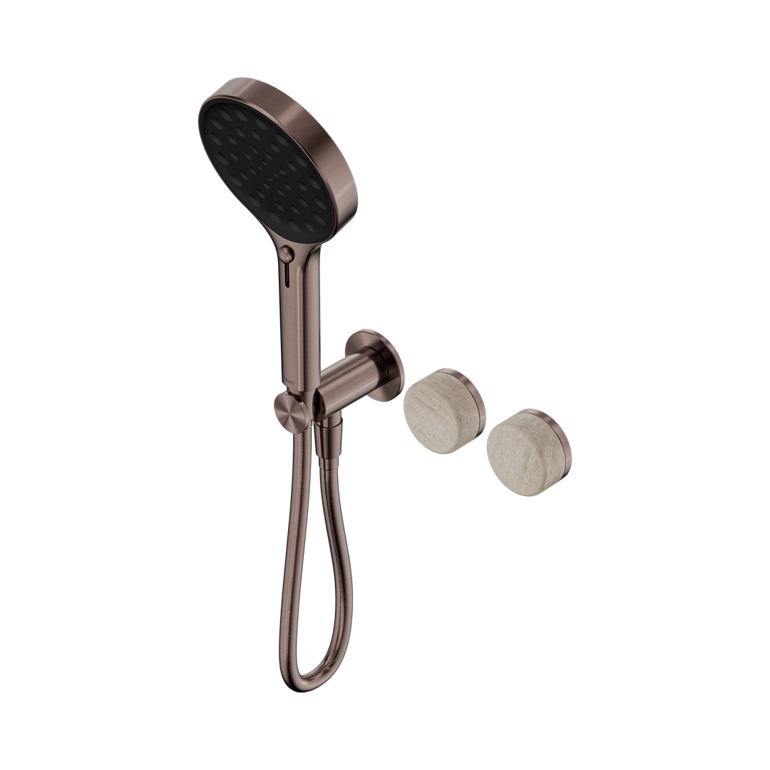 Nero Serenity Progressive Shower System Brushed Bronze - Rome Travertine Handle & Serenity Hand Shower