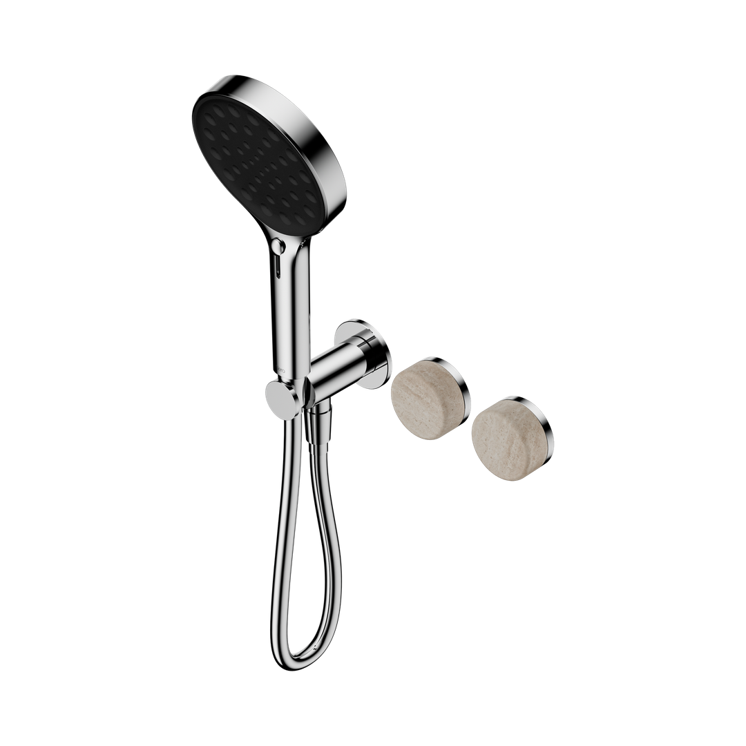 Nero Serenity Progressive Shower System Chrome - Rome Travertine Handle & Serenity Hand Shower