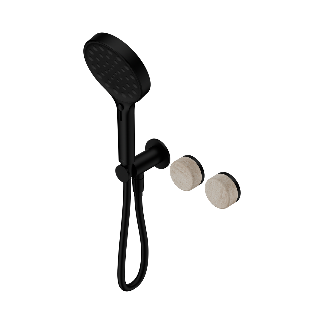 Nero Serenity Progressive Shower System Matte Black - Rome Travertine Handle & Serenity Hand Shower