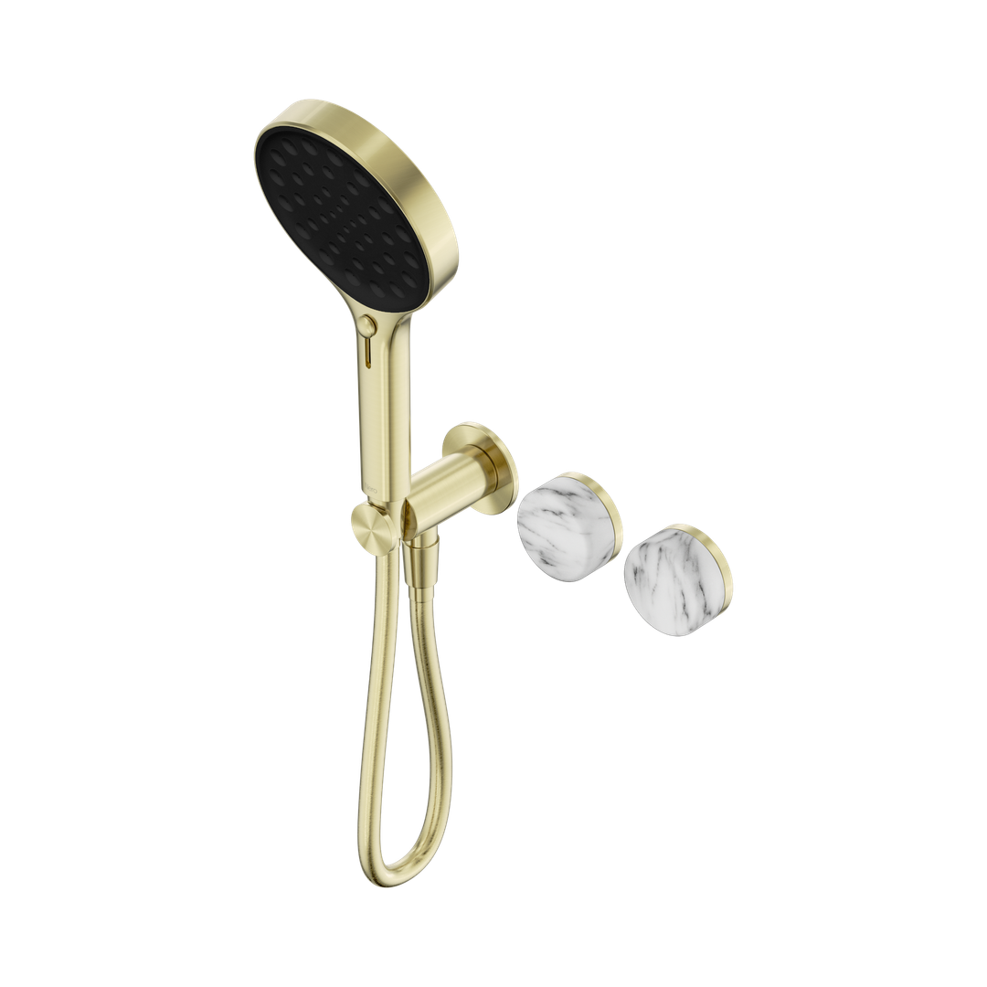 Nero Serenity Progressive Shower System Brushed Gold - Arabescato Corchia Handle & Serenity Hand Shower