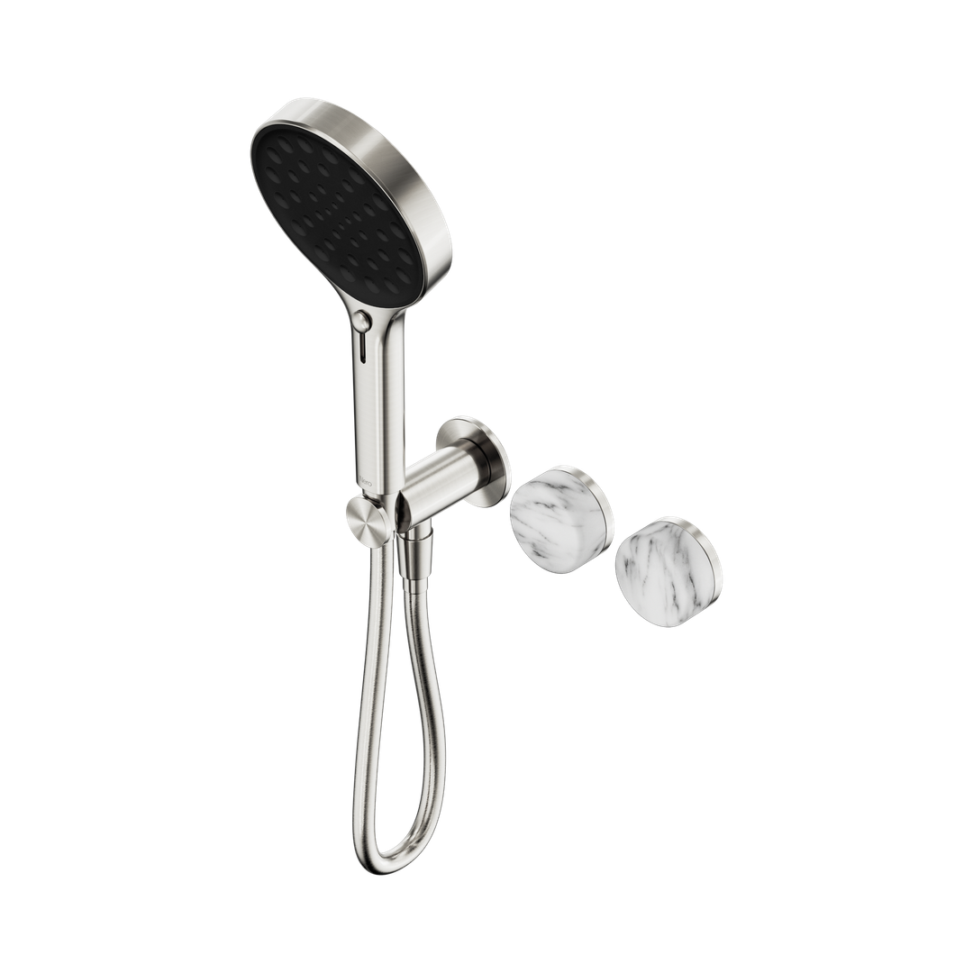 Nero Serenity Progressive Shower System Brushed Nickel - Arabescato Corchia Handle & Serenity Hand Shower
