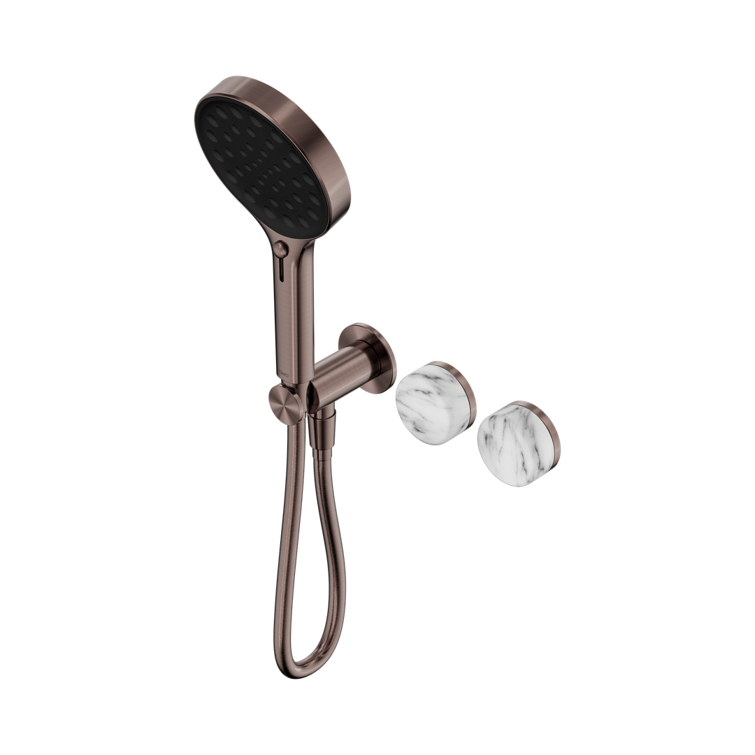 Nero Serenity Progressive Shower System Brushed Bronze - Arabescato Corchia Handle & Serenity Hand Shower