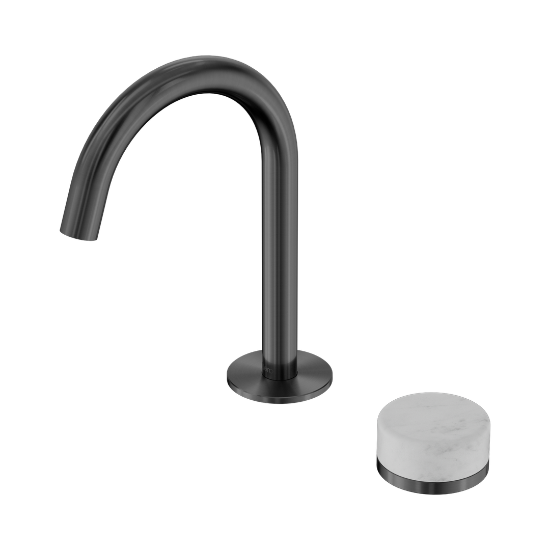 Nero Serenity Progressive Basin Mixer Arc Spout Gunmetal - Carrara Handle