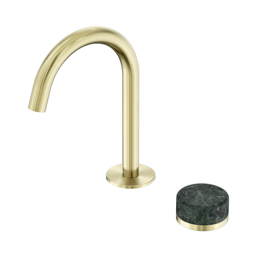 Serenity Progressive Basin Nero Mixer Arc Spout With Verde Alpi Handle - Brushed Gold