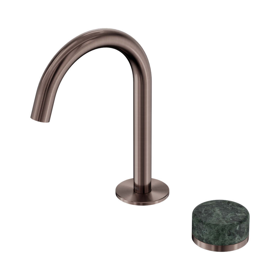 Serenity Progressive Basin Nero Mixer Arc Spout With Verde Alpi Handle - Brushed Bronze
