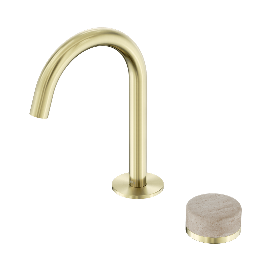 Serenity Progressive Basin Nero Mixer Arc Spout With Rome Travertine Handle - Brushed Gold