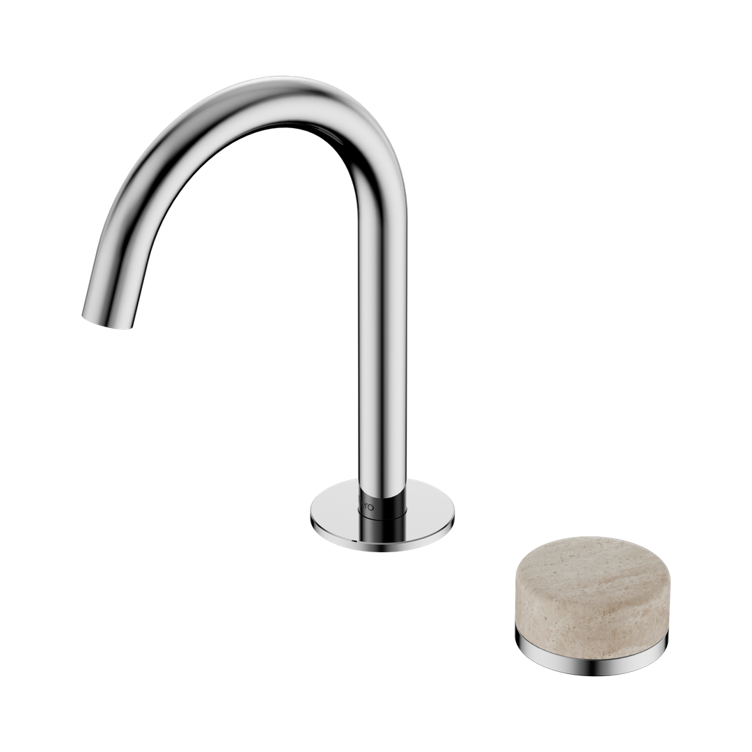 Nero Serenity Progressive Basin Mixer Arc Spout Chrome - Rome Travertine Handle