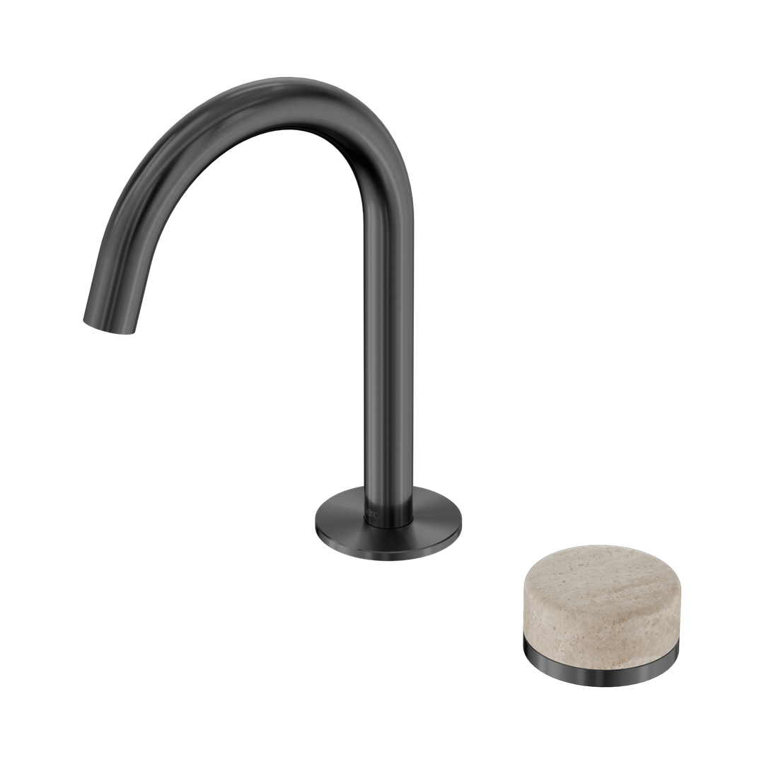 Nero Serenity Progressive Basin Mixer Arc Spout Gunmetal - Rome Travertine Handle