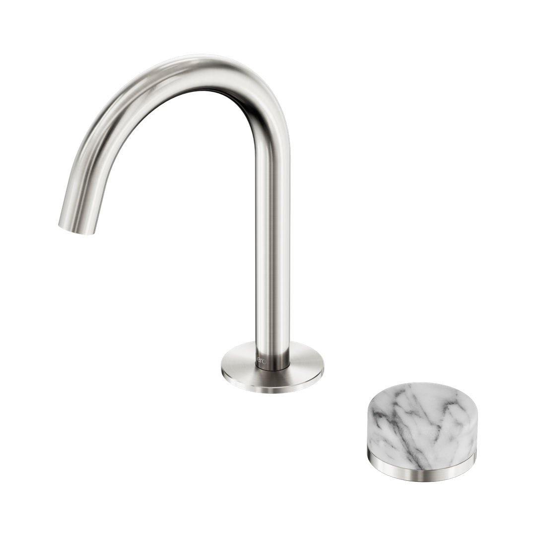 Nero Serenity Progressive Basin Mixer Arc Spout Brushed Nickel - Arabescato Corchia Handle