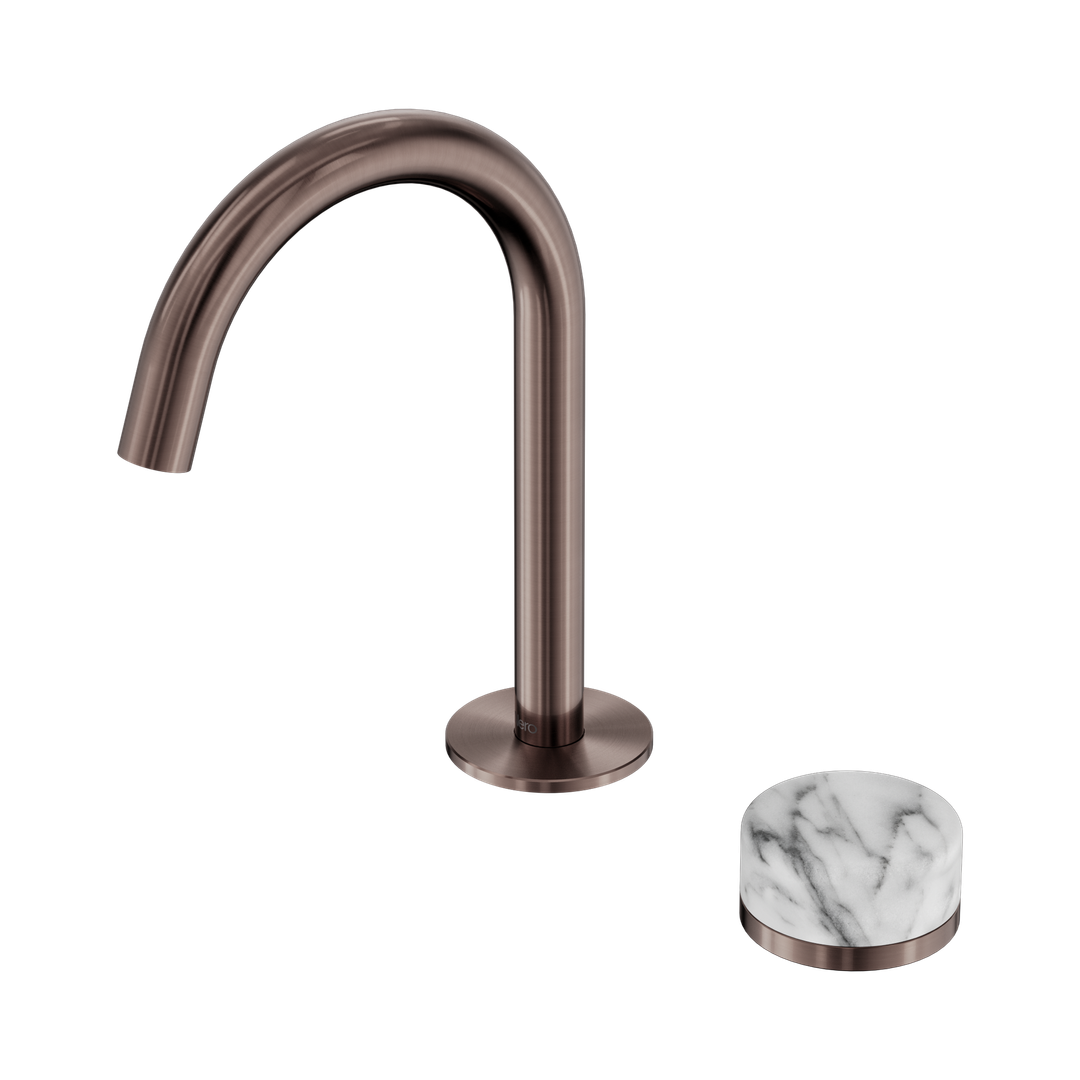 Nero Serenity Progressive Basin Mixer Arc Spout Brushed Bronze - Arabescato Corchia Handle