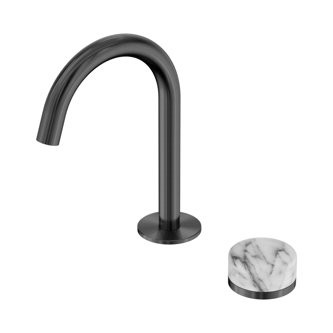Nero Serenity Progressive Basin Mixer Arc Spout Gunmetal - Arabescato Corchia Handle