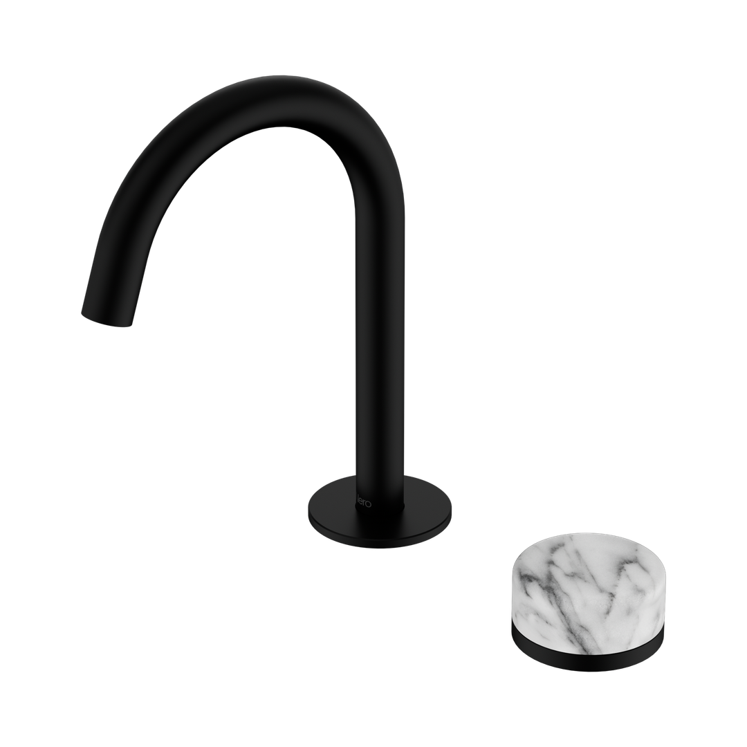 Nero Serenity Progressive Basin Mixer Arc Spout Matte Black - Arabescato Corchia Handle