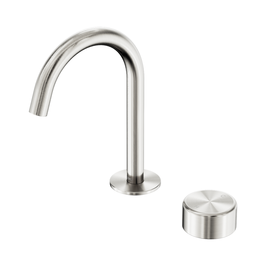 Nero Serenity Progressive Basin Mixer Arc Spout Brushed Nickel - Metal Handle