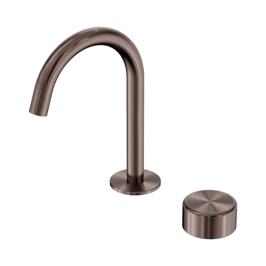 Nero Serenity Progressive Basin Mixer Arc Spout Brushed Bronze - Metal Handle