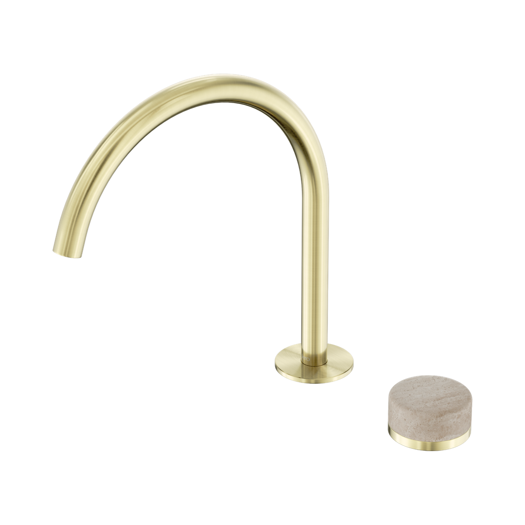 Nero Serenity Progressive Bath/Kitchen Mixer Arc Spout - Brushed Gold Rome Travertine Handle