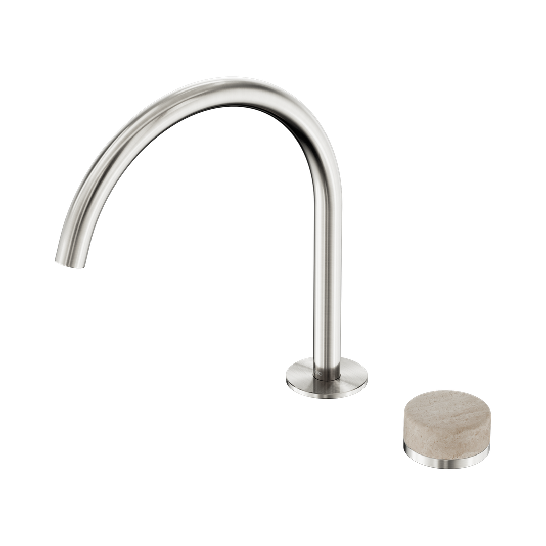 Nero Serenity Progressive Bath/Kitchen Mixer Arc Spout Brushed Nickel - Rome Travertine Handle