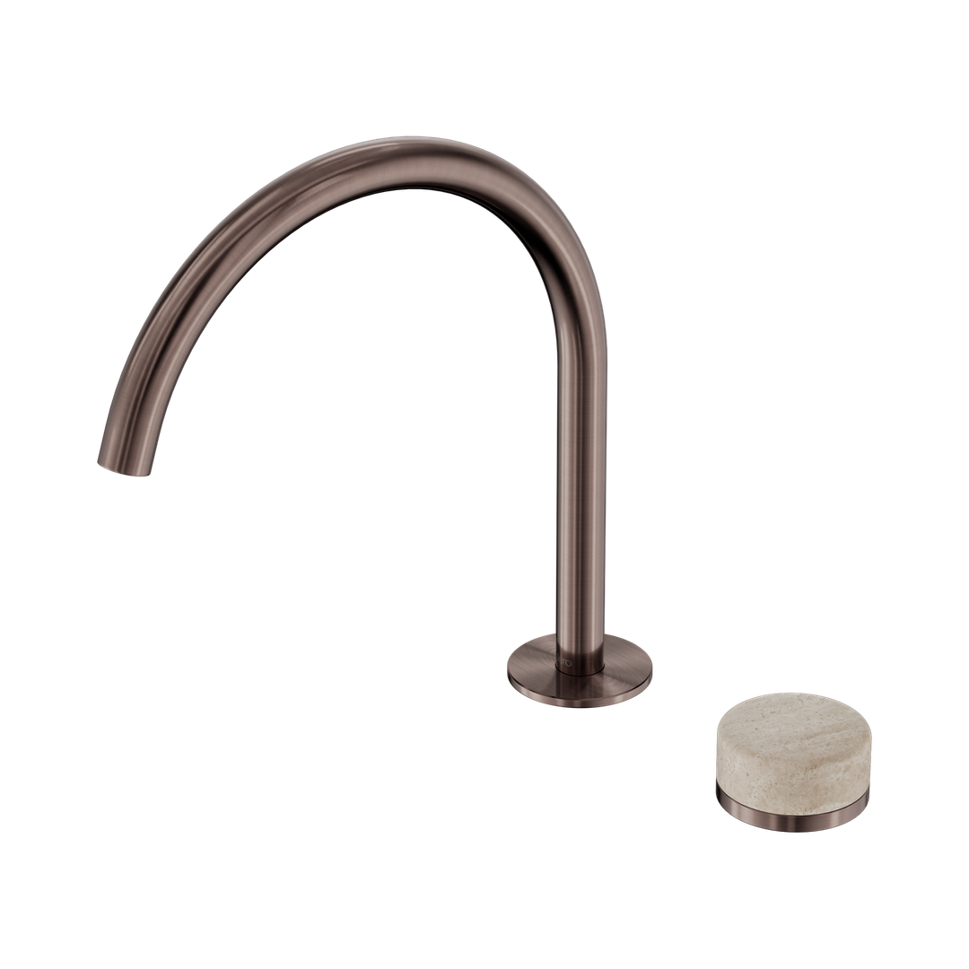 Nero Serenity Progressive Bath/Kitchen Mixer Arc Spout Brushed Bronze - Rome Travertine Handle