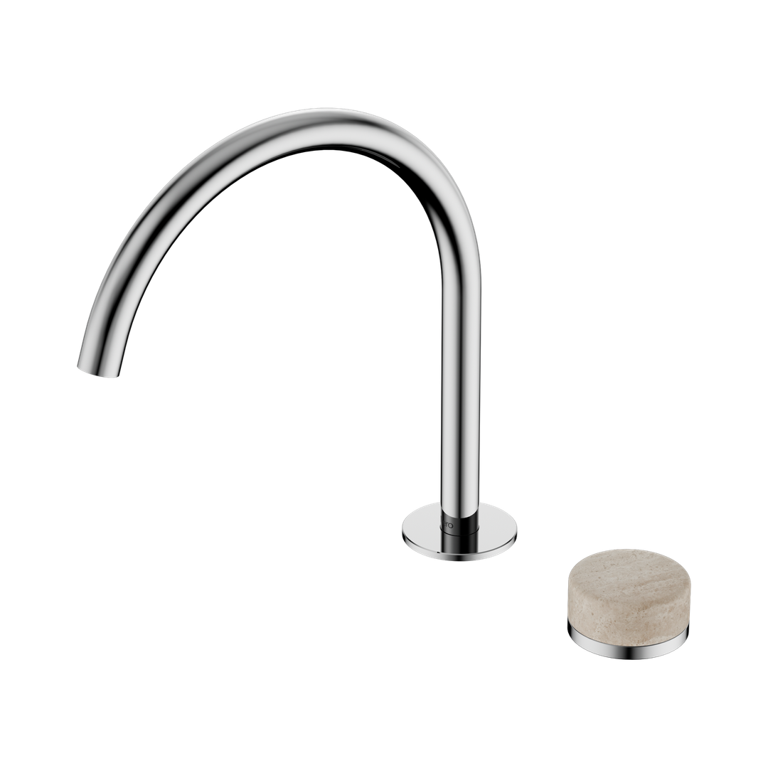 Nero Serenity Progressive Bath/Kitchen Mixer Arc Spout Chrome - Rome Travertine Handle