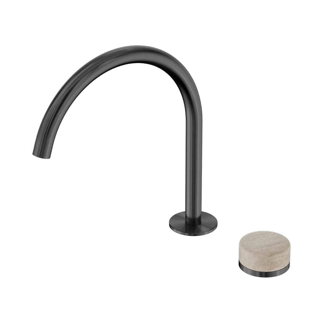 Nero Serenity Progressive Bath/Kitchen Mixer Arc Spout Gunmetal - Rome Travertine Handle