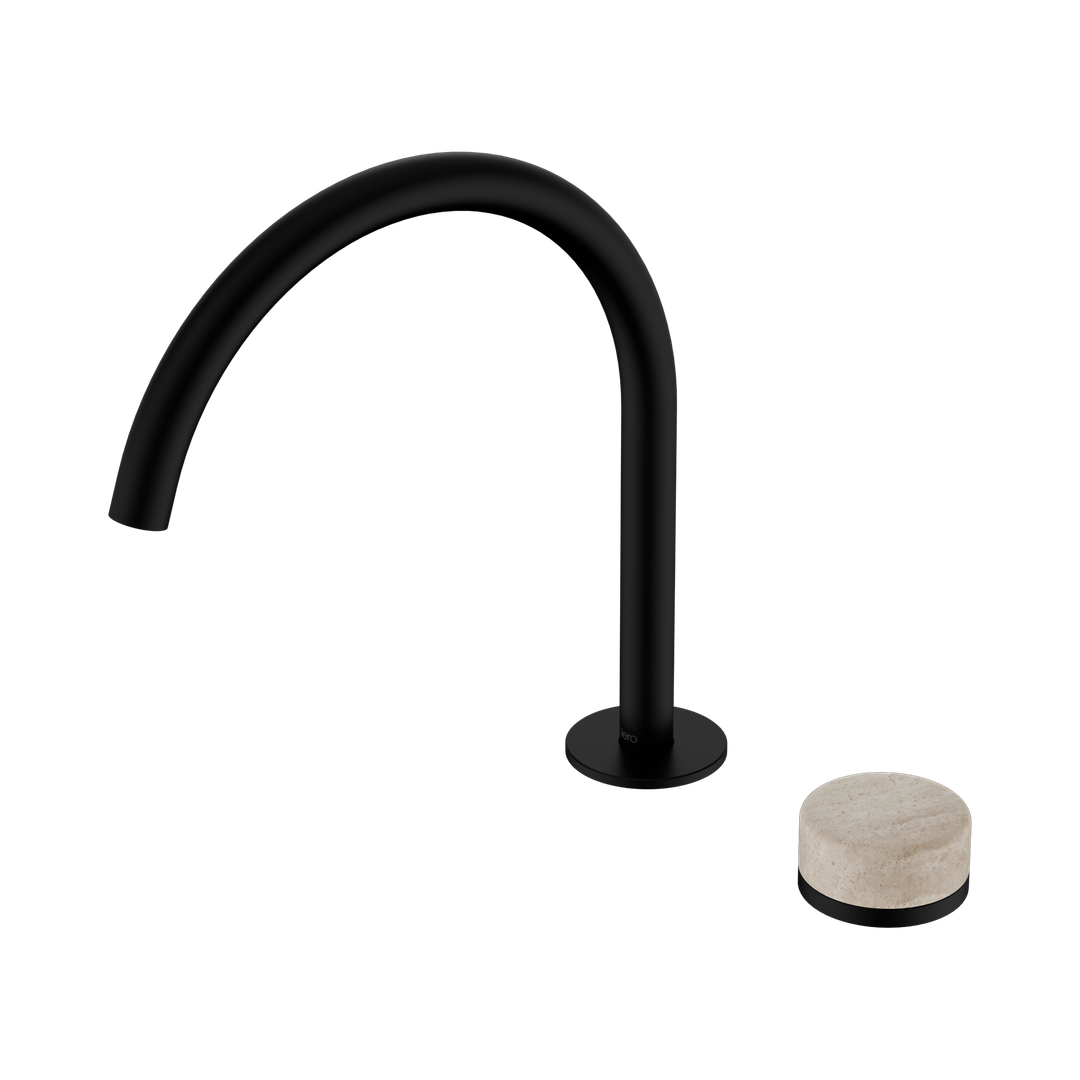Nero Serenity Progressive Bath/Kitchen Mixer Arc Spout Matte Black - Rome Travertine Handle