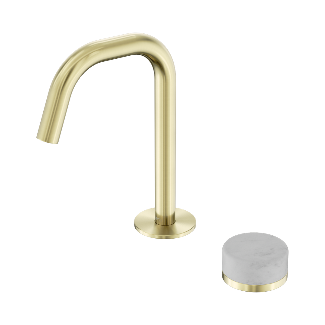Nero Serenity Progressive Basin Mixer Edge Spout Brushed Gold - Carrara Handle