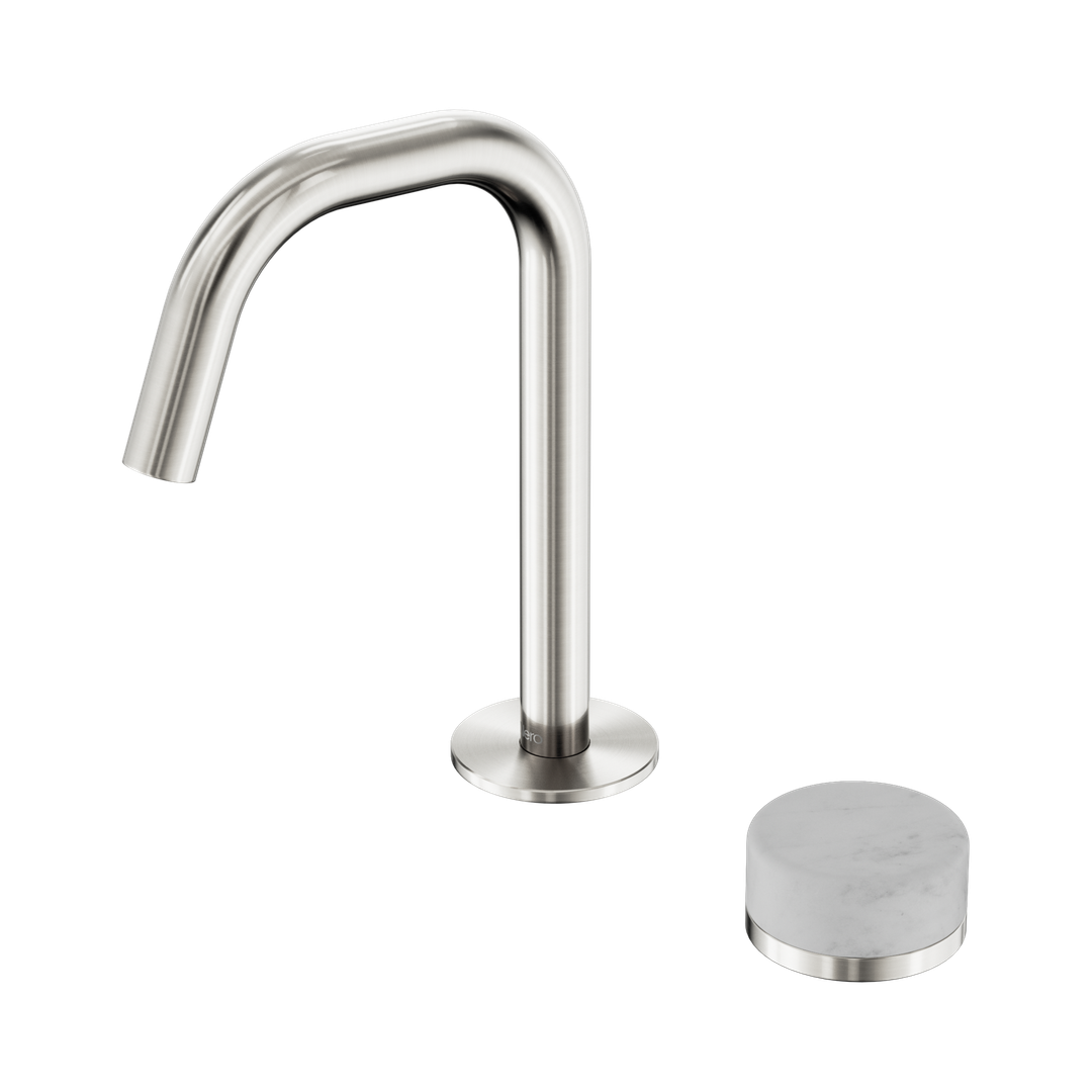 Nero Serenity Progressive Basin Mixer Edge Spout Brushed Nickel - Carrara Handle