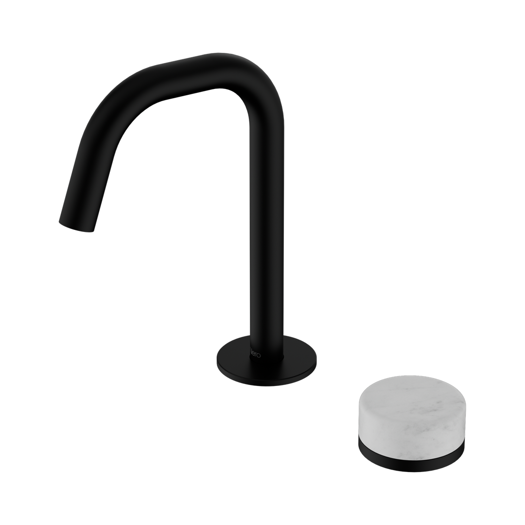 Nero Serenity Progressive Basin Mixer Edge Spout Matte Black - Carrara Handle