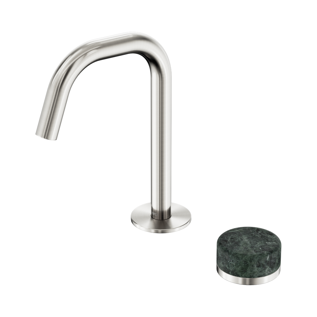 Nero Serenity Progressive Basin Mixer Edge Spout Brushed Nickel - Verde Alpi Handle