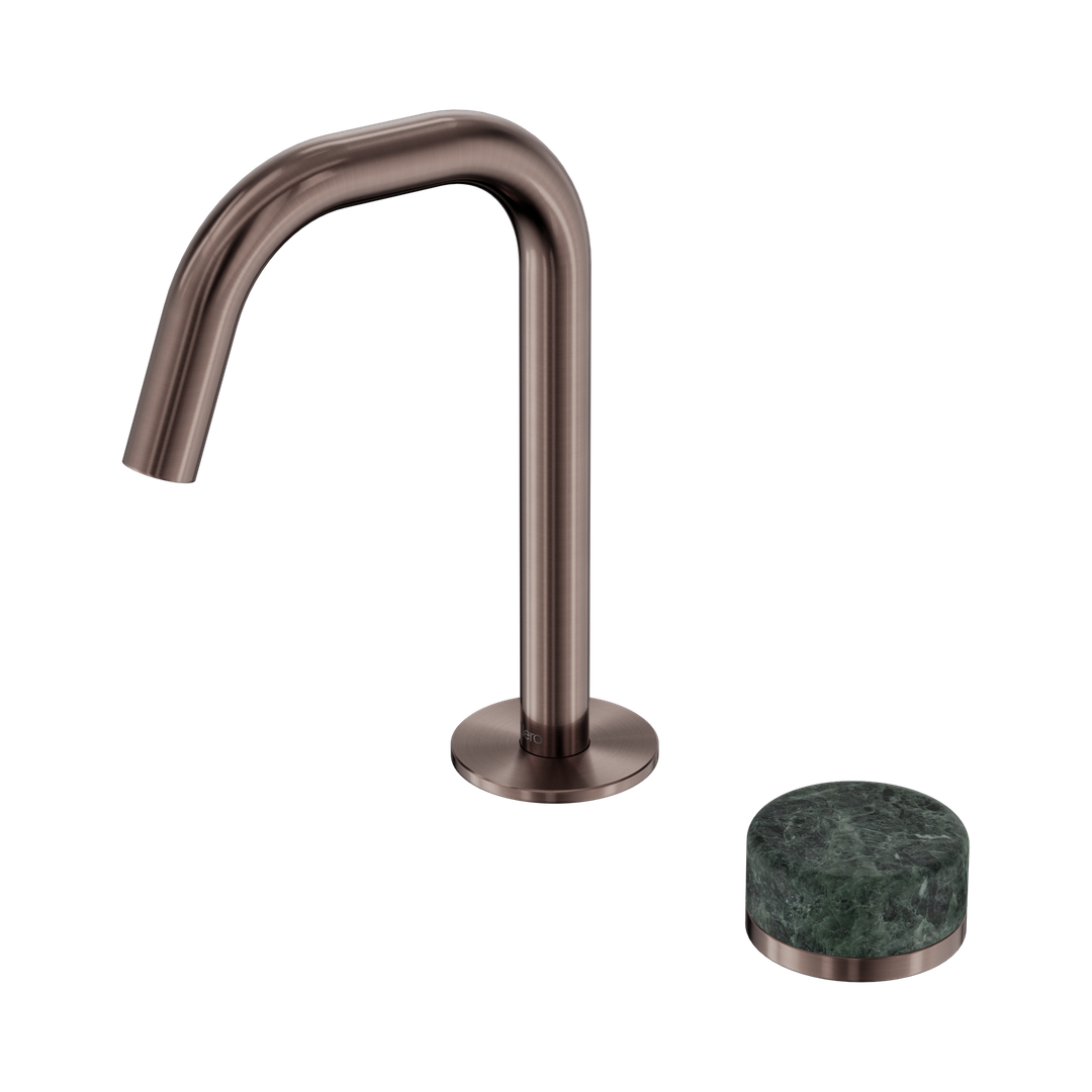 Nero Serenity Progressive Basin Mixer Edge Spout Brushed Bronze - Verde Alpi Handle