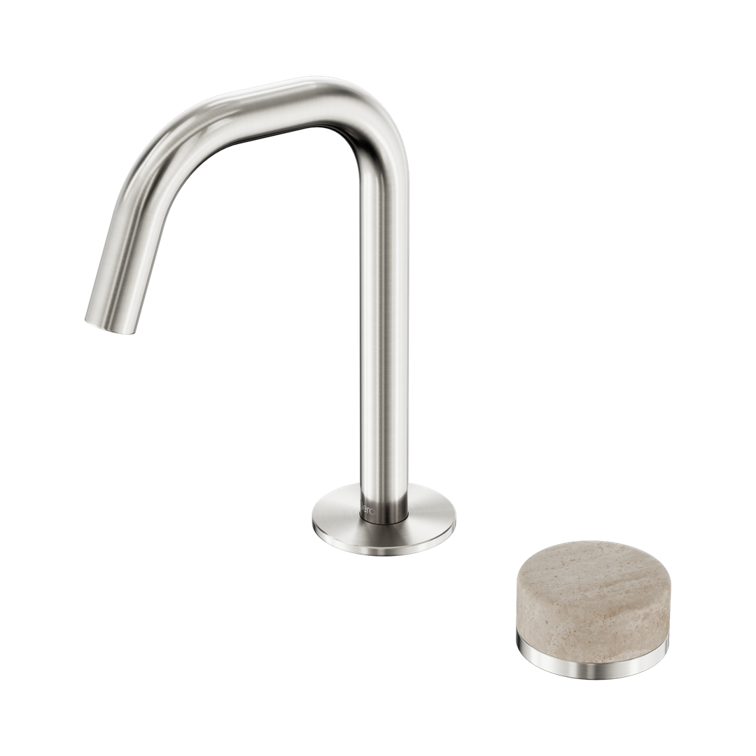 Nero Serenity Progressive Basin Mixer Edge Spout Brushed Nickel - Rome Travertine Handle