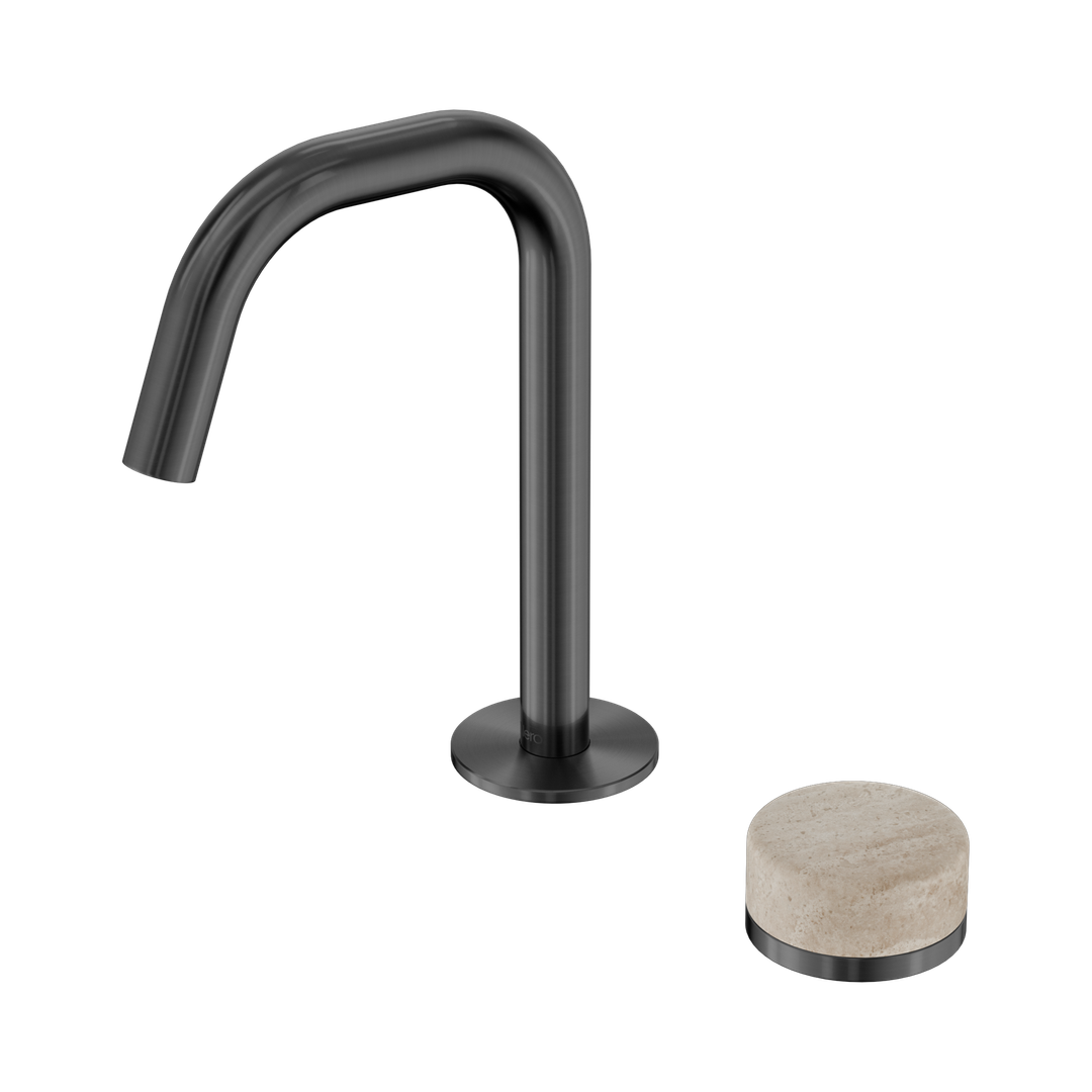 Nero Serenity Progressive Basin Mixer Edge Spout Gunmetal - Rome Travertine Handle