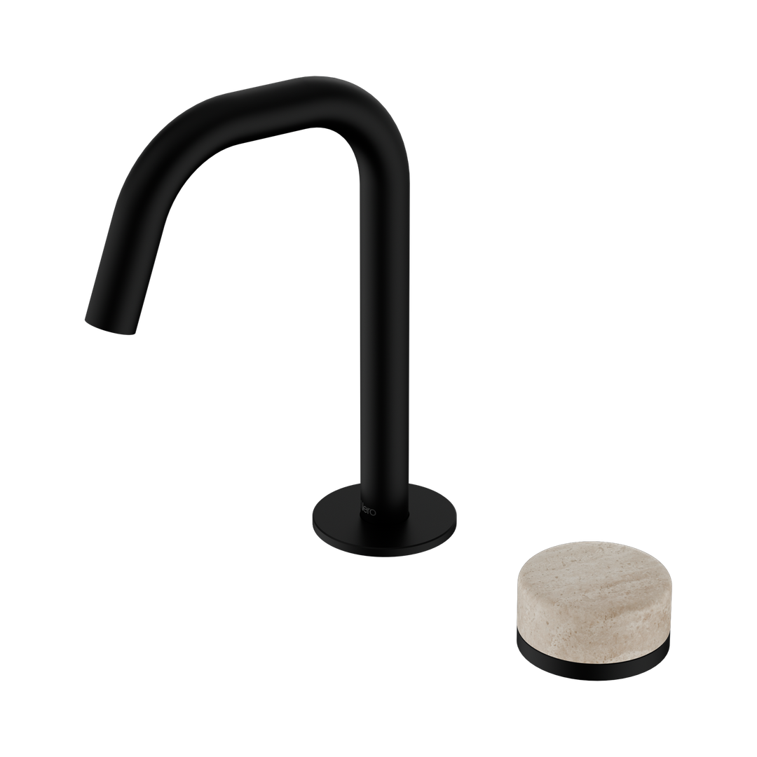 Nero Serenity Progressive Basin Mixer Edge Spout Matte Black - Rome Travertine Handle
