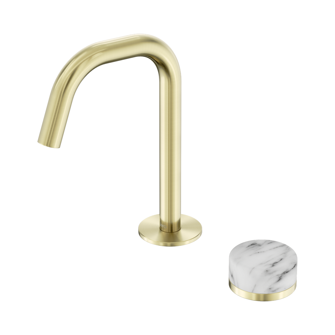 Nero Serenity Progressive Basin Mixer Edge Spout Brushed Gold - Arabescato Corchia Handle
