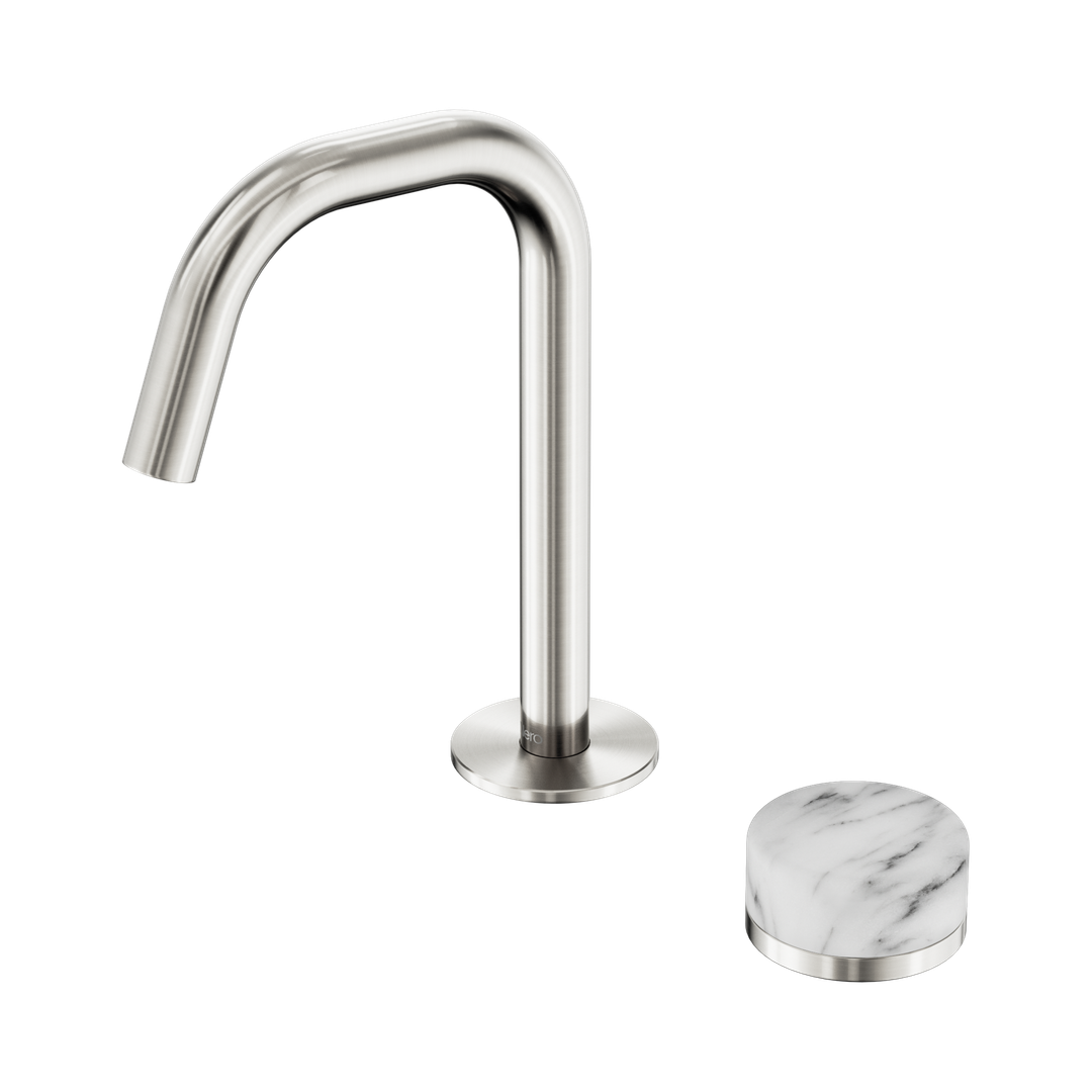Nero Serenity Progressive Basin Mixer Edge Spout Brushed Nickel - Arabescato Corchia Handle