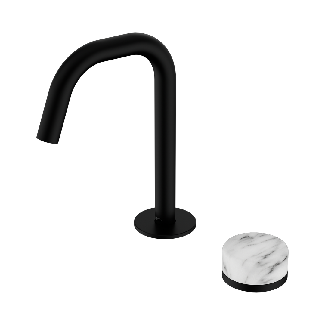 Nero Serenity Progressive Basin Mixer Edge Spout Matte Black - Arabescato Corchia Handle