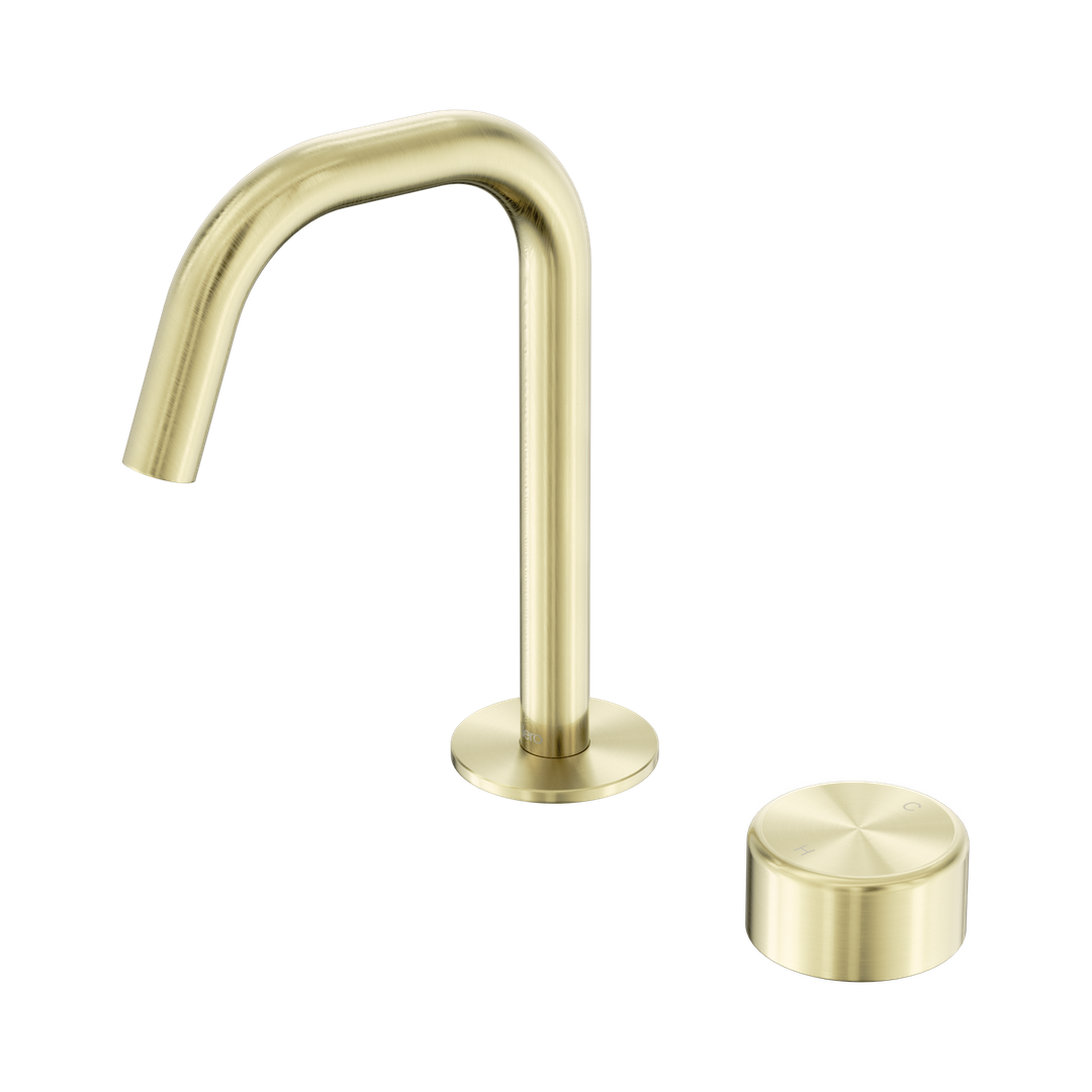 Nero Serenity Progressive Basin Mixer Edge Spout Brushed Gold - Metal Handle