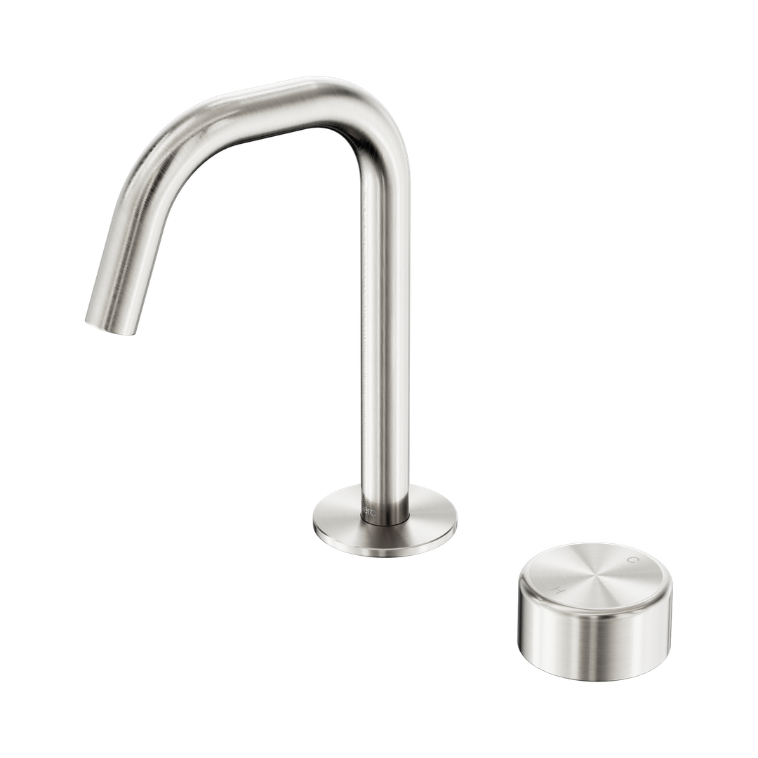 Nero Serenity Progressive Basin Mixer Edge Spout Brushed Nickel - Metal Handle