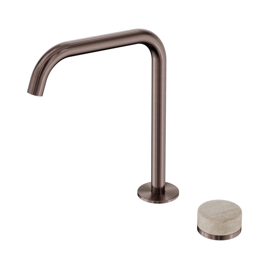 Nero Serenity Bath/Kitchen Mixer Edge Spout With Rome Travertine Handle - Brushed Bronze